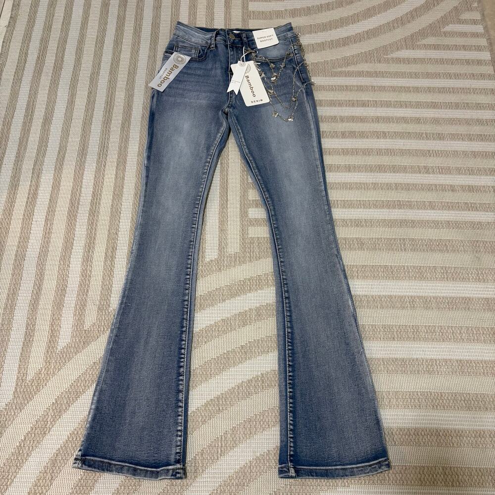 Y2K Bootcut Flared Bamboo Soft Cut Women's 00 Jeans Butterfly Chain Festival